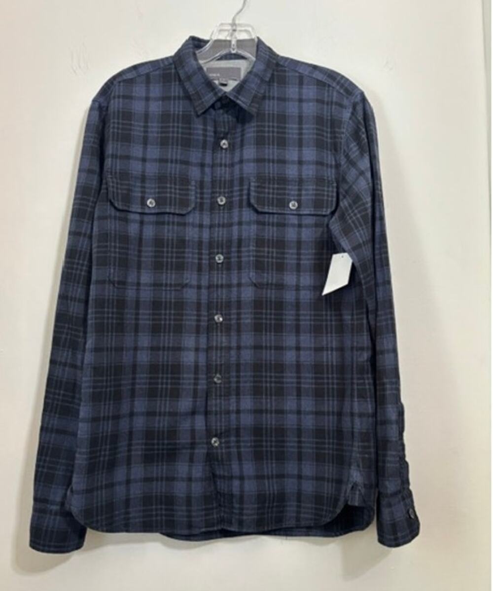 Vince Flannel Plaid 100% Cotton Button Front Shirt Men's Small Blue Black NWT